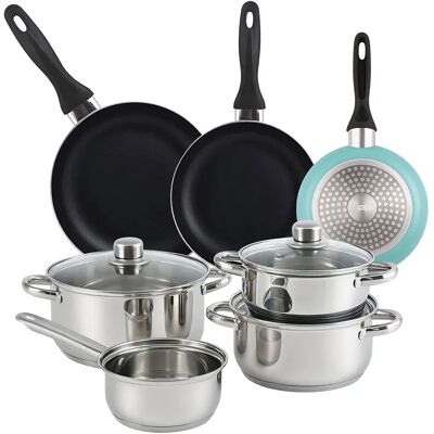 Wellhome Juego De Ollas Y Sartenes Pk8190 10 Piezas Chrome / Blue One Size Wellhome Juego De Ollas Y Sartenes Pk8190 10 Piezas Chrome / Blue One Size
