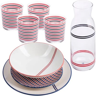 El Ganso Vajilla Con Botella Y 4 Vasos 1.2l 345ml 12 Piezas White / Red / Blue One Size El Ganso Vajilla Con Botella Y 4 Vasos 1.2l 345ml 12 Piezas White / Red / Blue One Size