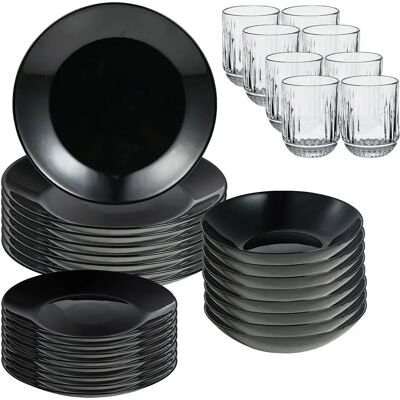 San Ignacio Juego De Vajilla Y Vasos 300ml 8 Unidades 24 Piezas Black / Transparent One Size San Ignacio Juego De Vajilla Y Vasos 300ml 8 Unidades 24 Piezas Black / Transparent One Size