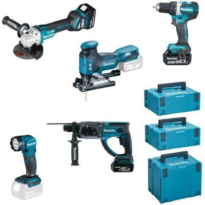 Makita Kit De Herramientas Eléctricas 18v Ddf484+dga513+dhr202+djv181+dml802 Blue / Black One Size Makita Kit De Herramientas Eléctricas 18v Ddf484+dga513+dhr202+djv181+dml802 Blue / Black One Size