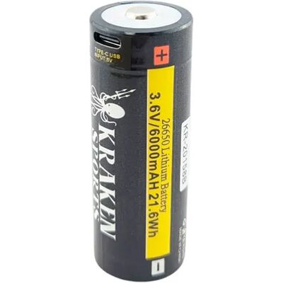 Kraken Batería 26650 Usb-c 6000mah 3.6v Black One Size Kraken Batería 26650 Usb-c 6000mah 3.6v Black One Size