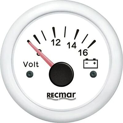 Recmar Voltímetro 8-16v White 51 mm Recmar Voltímetro 8-16v White 51 mm