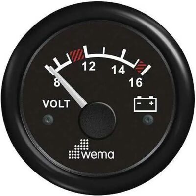 Wema Voltímetro Blackline 8-16v Black 52 mm Wema Voltímetro Blackline 8-16v Black 52 mm