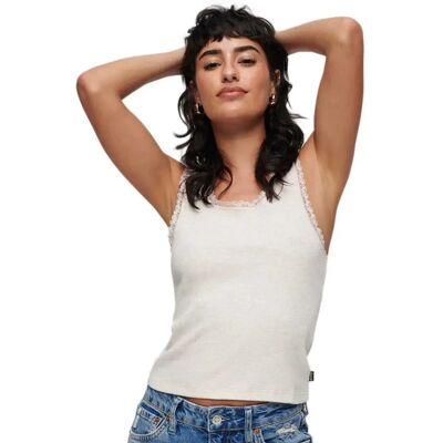 Superdry Camiseta Sin Mangas Vintage Lace Trim Oat Cream Marl M-L Superdry Camiseta Sin Mangas Vintage Lace Trim Oat Cream Marl M-L