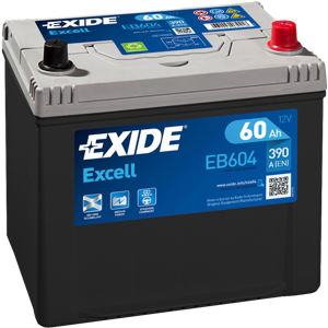 EXIDE Batería de Coche/Vehículo Exide Excell EB604. 12V - 60Ah/390A (EN) 230x173x222mm