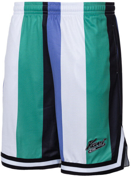 Karl Kani - Pantalón corto Varsity Striped Mesh, Hombre, Green-White-Purple, XS