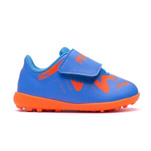 Puma - Bota de fútbol Future Play Turf Cinta Adhesiva Niño, Unisex, Blue Glimmer-White-Ultra Orange, 4 UK