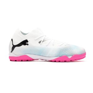 Puma - Bota de fútbol Future 7 Match Turf + Mid Niño, Unisex, White-Black-Poison Pink, 5.5 UK