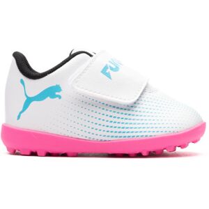 Puma - Bota de fútbol Future 7 Play Turf Cinta Adhesiva Niño, Unisex, White-Black-Poison Pink, 9 UK