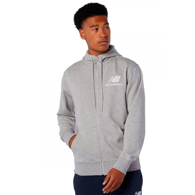 New Balance - Chaqueta Essentials Stacked Full-Zip Hoodie, Hombre, Grey, L