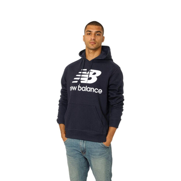 New Balance - Sudadera Essentials Stacked Logo Pullover Hoodie, Hombre, Black, S