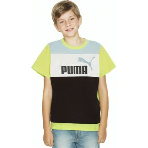 Puma - Camiseta Essentials Block Niño, Unisex, White-Black-Shadow Gray-White, 140 cm