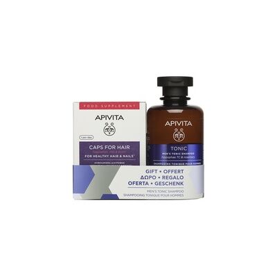 Cápsulas Anticaída 30 Uds + Regalo champú tonificante hombre 30 caps + 250 ml - Apivita Cápsulas Anticaída 30 Uds + Regalo champú tonificante hombre 30 caps + 250 ml - Apivita
