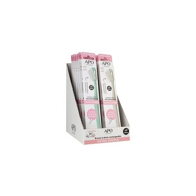 Cepillo de dientes recargable extra suave (1 mango + 2 cabezales) x12 12 unidades - APO Cepillo de dientes recargable extra suave (1 mango + 2 cabezales) x12 12 unidades - APO