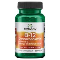 Swanson Vitamina B-12 Cianocobalamina, 1000 mcg Triple Acción 90 comprimidos sublinguales - Swanson