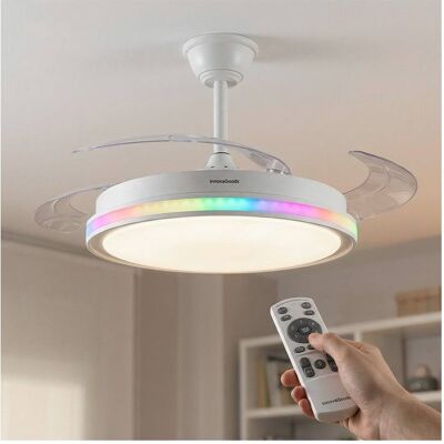 INNOVAGOODS Ventilador de Techo con Luz LED y Aspas Retráctiles Motor DC 6 Velocidades Blanco con RGB INNOVAGOODS Ventilador de Techo con Luz LED y Aspas Retráctiles Motor DC 6 Velocidades Blanco con RGB