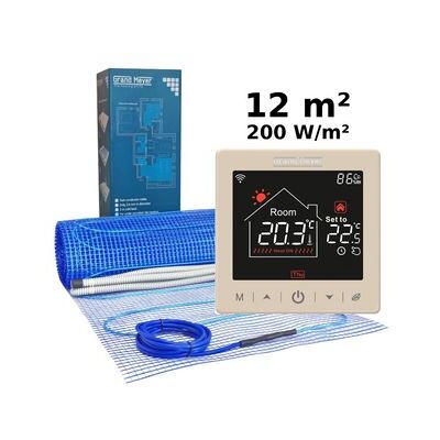 GRAND MEYER Kit De Calefacción Por Suelo Radiante 12 M², 200 W/m² + Sn-15 Termostato Wi-fi Programable GRAND MEYER Kit De Calefacción Por Suelo Radiante 12 M², 200 W/m² + Sn-15 Termostato Wi-fi Programable