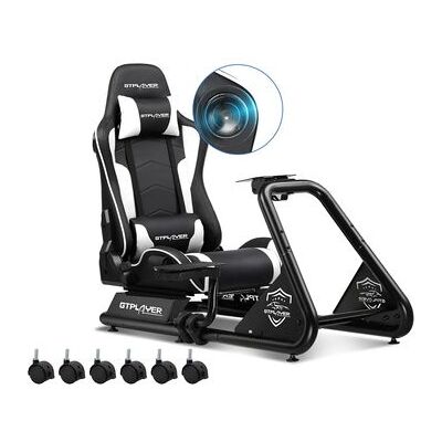 Cockpit De Simulación Gtplayer Para Juegos De Carreras, Soporte Para Volante Y Pedales Con Altavoces Integrados, Blanco Cockpit De Simulación Gtplayer Para Juegos De Carreras, Soporte Para Volante Y Pedales Con Altavoces Integrados, Blanco