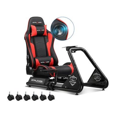 Cockpit De Simulación Gtplayer Para Juegos De Carreras, Soporte Para Volante Y Pedales Con Altavoces Integrados, Rojo Cockpit De Simulación Gtplayer Para Juegos De Carreras, Soporte Para Volante Y Pedales Con Altavoces Integrados, Rojo