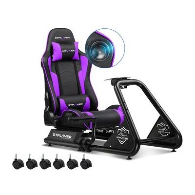 Cockpit De Simulación Gtplayer Para Juegos De Carreras, Soporte Para Volante Y Pedales Con Altavoces Integrados, Púrpura Cockpit De Simulación Gtplayer Para Juegos De Carreras, Soporte Para Volante Y Pedales Con Altavoces Integrados, Púrpura