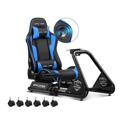 Cockpit De Simulación Gtplayer Para Juegos De Carreras, Soporte Para Volante Y Pedales Con Altavoces Integrados, Azul Cockpit De Simulación Gtplayer Para Juegos De Carreras, Soporte Para Volante Y Pedales Con Altavoces Integrados, Azul