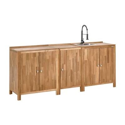 BELIANI Conjunto De 3 Armarios De Cocina Exterior De Madera De Acacia Con Fregadero Y Grifo Estantes Encimera De Madera Maciza Acero Inoxidable Marrón Y Negro Venosa BELIANI Conjunto De 3 Armarios De Cocina Exterior De Madera De Acacia Con Fregadero Y Grifo Estantes Encimera De Madera Maciza Acero Inoxidable Marrón Y Negro Venosa