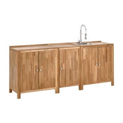 BELIANI Conjunto De 3 Armarios De Cocina Exterior De Madera De Acacia Con Fregadero Y Grifo Estantes Encimera De Madera Maciza Acero Inoxidable Marrón Y Plateado Venosa BELIANI Conjunto De 3 Armarios De Cocina Exterior De Madera De Acacia Con Fregadero Y Grifo Estantes Encimera De Madera Maciza Acero Inoxidable Marrón Y Plateado Venosa