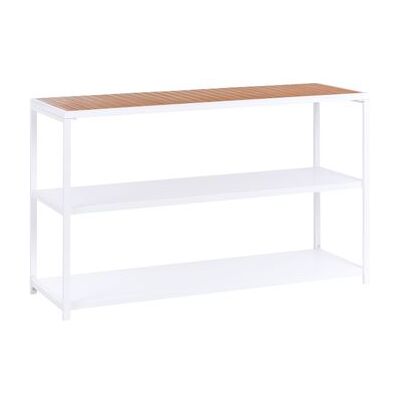 BELIANI Estantería De Acero Isla De Cocina De Jardín Base De Acero Encimera De Madera Plástica 150x50x90 Cm Blanco Y Marrón Avetrana BELIANI Estantería De Acero Isla De Cocina De Jardín Base De Acero Encimera De Madera Plástica 150x50x90 Cm Blanco Y Marrón Avetrana