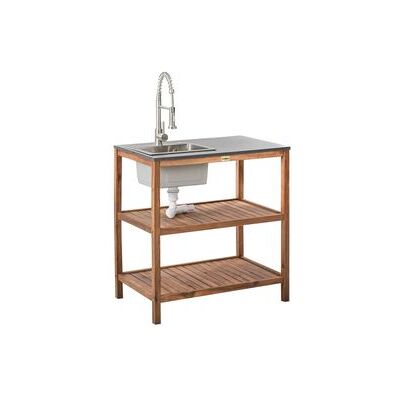 BELIANI Isla De Cocina Exterior De Madera De Acacia Con Fregadero Y Grifo 2 Estantes 80 X 50 X 83 Cm Encimera De Acero Marrón Con Plateado Brucoli BELIANI Isla De Cocina Exterior De Madera De Acacia Con Fregadero Y Grifo 2 Estantes 80 X 50 X 83 Cm Encimera De Acero Marrón Con Plateado Brucoli