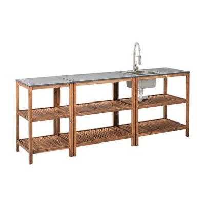 BELIANI Cocina Exterior De Madera De Acacia 3 Islas Encimera De Acero Con Fregadero Y Grifo Marrón Y Plateado Brucoli BELIANI Cocina Exterior De Madera De Acacia 3 Islas Encimera De Acero Con Fregadero Y Grifo Marrón Y Plateado Brucoli