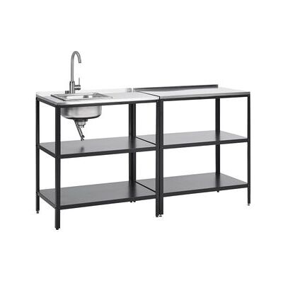 BELIANI Conjunto De Cocina 2 Piezas De Exterior Acero Inoxidable 2 Islas De Cocina Fregadero Negro Vilama BELIANI Conjunto De Cocina 2 Piezas De Exterior Acero Inoxidable 2 Islas De Cocina Fregadero Negro Vilama