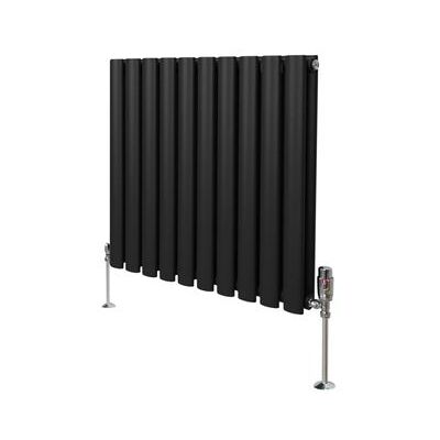 Radiador Ovalado Negro de MonsterShop 600mm x 600mm y Válvulas TRV Radiador Ovalado Negro de MonsterShop 600mm x 600mm y Válvulas TRV