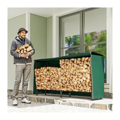 Soporte Para Leña De Metal Pe 200x36x99 Cm-outsunny. Verde Oscuro Soporte Para Leña De Metal Pe 200x36x99 Cm-outsunny. Verde Oscuro