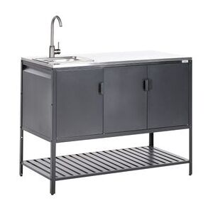 BELIANI Armario De Cocina Exterior De Acero 3 Puertas Encimera De Acero Inoxidable Jardín Negro Con Fregadero Maenza BELIANI Armario De Cocina Exterior De Acero 3 Puertas Encimera De Acero Inoxidable Jardín Negro Con Fregadero Maenza