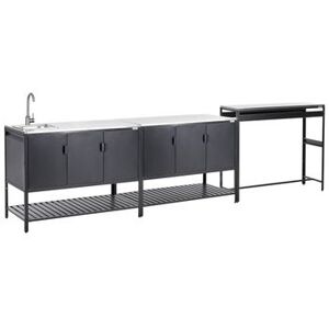 BELIANI Conjunto De 2 Armarios De Cocina Y Mesa De Bar Para Exterior De Acero 3 Puertas Encimera De Acero Inoxidable Jardín Negro Con Fregadero Maenza BELIANI Conjunto De 2 Armarios De Cocina Y Mesa De Bar Para Exterior De Acero 3 Puertas Encimera De Acero Inoxidable Jardín Negro Con Fregadero Maenza