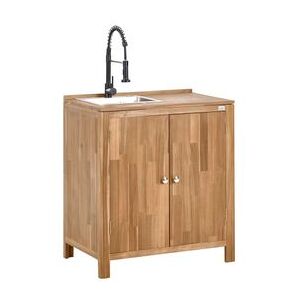 BELIANI Armario De Cocina Exterior De Madera De Acacia 2 Estantes 50 X 80 X 90 Cm Encimera De Madera Maciza Fregadero Grifo De Acero Inoxidable Marrón Y Negro Venosa BELIANI Armario De Cocina Exterior De Madera De Acacia 2 Estantes 50 X 80 X 90 Cm Encimera De Madera Maciza Fregadero Grifo De Acero Inoxidable Marrón Y Negro Venosa