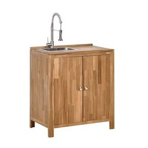 BELIANI Armario De Cocina Exterior De Madera De Acacia 2 Estantes 50 X 80 X 90 Cm Encimera De Madera Maciza Fregadero Grifo De Acero Inoxidable Marrón Y Plateado Venosa BELIANI Armario De Cocina Exterior De Madera De Acacia 2 Estantes 50 X 80 X 90 Cm Encimera De Madera Maciza Fregadero Grifo De Acero Inoxidable Marrón Y Plateado Venosa