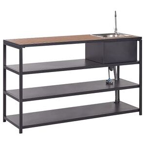BELIANI Isla De Cocina De Exterior Con Fregadero De Caño Monomando Estantes Acero Encimera Madera Clara 159 X 50 X 91 Cm Negro Avetrana BELIANI Isla De Cocina De Exterior Con Fregadero De Caño Monomando Estantes Acero Encimera Madera Clara 159 X 50 X 91 Cm Negro Avetrana
