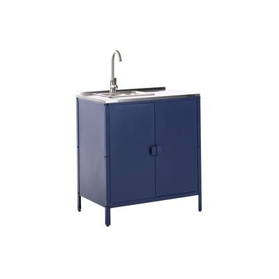 BELIANI Cocina Exterior De Acero Con Fregadero Monomando 2 Puertas En Acero Inoxidable Azul Vilama BELIANI Cocina Exterior De Acero Con Fregadero Monomando 2 Puertas En Acero Inoxidable Azul Vilama