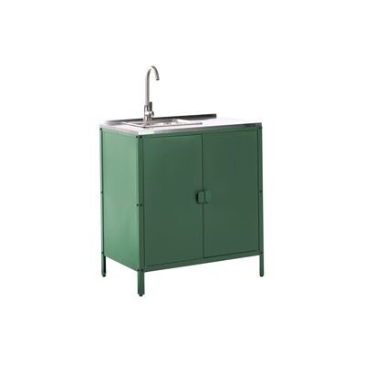 BELIANI Cocina Exterior De Acero Con Fregadero Monomando 2 Puertas En Acero Inoxidable Verde Vilama BELIANI Cocina Exterior De Acero Con Fregadero Monomando 2 Puertas En Acero Inoxidable Verde Vilama