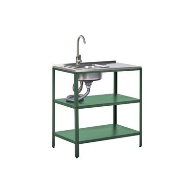 BELIANI Isla De Cocina Exterior De Acero Con Fregadero Caño Monomando Estantes Encimera De Acero Inoxidable 80x50x92 Cm Verde Vilama BELIANI Isla De Cocina Exterior De Acero Con Fregadero Caño Monomando Estantes Encimera De Acero Inoxidable 80x50x92 Cm Verde Vilama