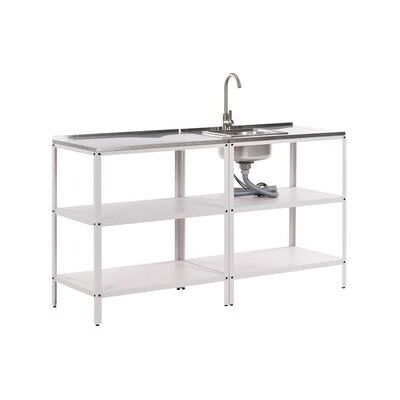 BELIANI Conjunto De 2 Islas De Cocina Exterior De Acero Inoxidable Con Fregadero Caño Monomando Blanco Vilama BELIANI Conjunto De 2 Islas De Cocina Exterior De Acero Inoxidable Con Fregadero Caño Monomando Blanco Vilama