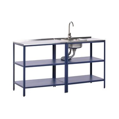 BELIANI Conjunto De 2 Islas De Cocina Exterior De Acero Inoxidable Con Fregadero Caño Monomando Azul Vilama BELIANI Conjunto De 2 Islas De Cocina Exterior De Acero Inoxidable Con Fregadero Caño Monomando Azul Vilama