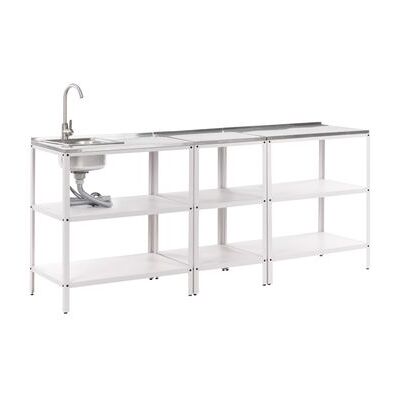BELIANI Conjunto De 3 Islas De Cocina Exterior De Acero Inoxidable Con Fregadero Caño Monomando Blanco Vilama BELIANI Conjunto De 3 Islas De Cocina Exterior De Acero Inoxidable Con Fregadero Caño Monomando Blanco Vilama