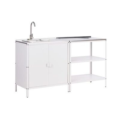 BELIANI Conjunto De Cocina 2 Piezas De Exterior Acero Inoxidable Isla De Cocina Y Armario Con Fregadero Monomando Blanco Vilama BELIANI Conjunto De Cocina 2 Piezas De Exterior Acero Inoxidable Isla De Cocina Y Armario Con Fregadero Monomando Blanco Vilama