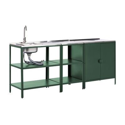 BELIANI Conjunto De Cocina 3 Piezas De Exterior Acero Inoxidable 2 Islas De Cocina Y 1 Armario Con Fregadero Monomando Verde Vilama BELIANI Conjunto De Cocina 3 Piezas De Exterior Acero Inoxidable 2 Islas De Cocina Y 1 Armario Con Fregadero Monomando Verde Vilama