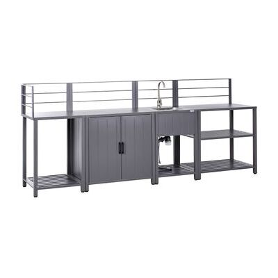 BELIANI Conjunto De Cocina Exterior De 4 Piezas Armario De Aluminio Isla De Cocina Fregadero Gris Viggiano BELIANI Conjunto De Cocina Exterior De 4 Piezas Armario De Aluminio Isla De Cocina Fregadero Gris Viggiano