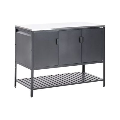 BELIANI Armario De Cocina Exterior De Acero 3 Puertas Encimera De Acero Inoxidable Jardín Negro Maenza BELIANI Armario De Cocina Exterior De Acero 3 Puertas Encimera De Acero Inoxidable Jardín Negro Maenza