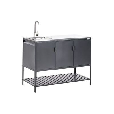 BELIANI Armario De Cocina Exterior De Acero 3 Puertas Encimera De Acero Inoxidable Jardín Negro Con Fregadero Maenza BELIANI Armario De Cocina Exterior De Acero 3 Puertas Encimera De Acero Inoxidable Jardín Negro Con Fregadero Maenza