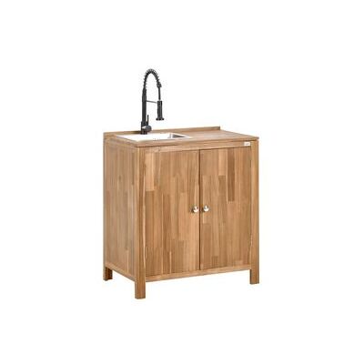 BELIANI Armario De Cocina Exterior De Madera De Acacia 2 Estantes 50 X 80 X 90 Cm Encimera De Madera Maciza Fregadero Grifo De Acero Inoxidable Marrón Y Negro Venosa BELIANI Armario De Cocina Exterior De Madera De Acacia 2 Estantes 50 X 80 X 90 Cm Encimera De Madera Maciza Fregadero Grifo De Acero Inoxidable Marrón Y Negro Venosa